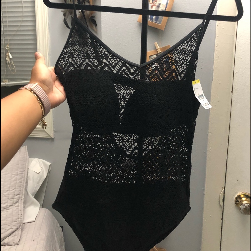 Black one piece bathing suit
